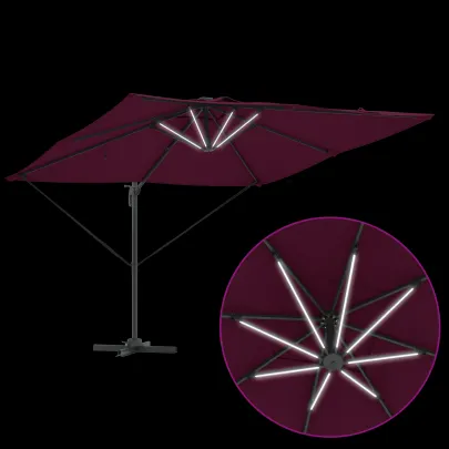 Umbrelă Paravan Roma cu LED-uri Bordo - Aluminiu