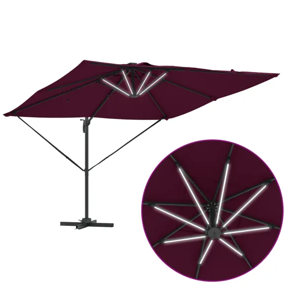 Umbrelă Paravan Roma cu LED-uri Bordo - Aluminiu