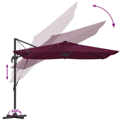 Umbrelă Paravan Roma cu LED-uri Bordo - Aluminiu