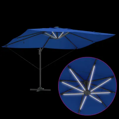 Umbrelă Cantilever Roma cu LED-uri Solar | Albastru Azur