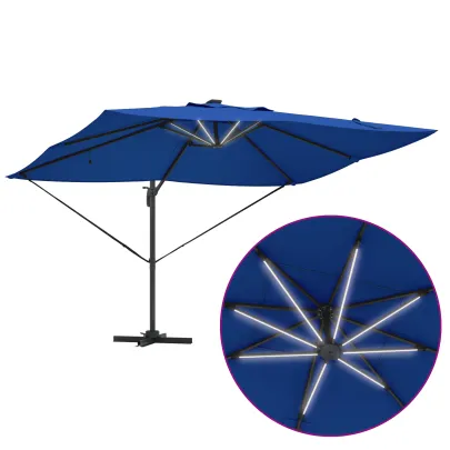 Umbrelă Cantilever Roma cu LED-uri Solar | Albastru Azur