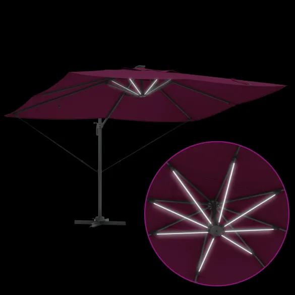 Parasol Cantilever Roma LED Exterior Roșu Bordeaux