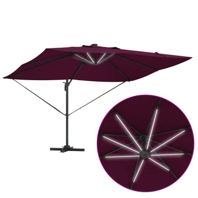 Parasol Cantilever Roma LED Exterior Roșu Bordeaux
