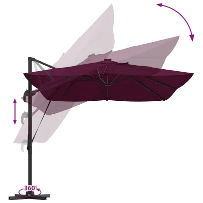 Parasol Cantilever Roma LED Exterior Roșu Bordeaux