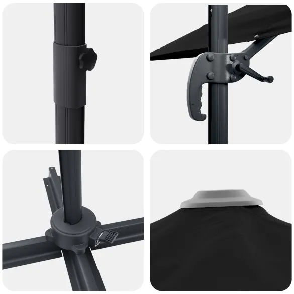 Umbrelă Cantilever Roma Neagră 286x285 cm | Aluminiu