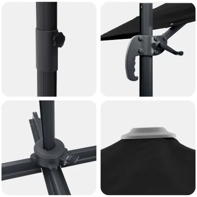 Umbrelă Cantilever Roma Neagră 286x285 cm | Aluminiu