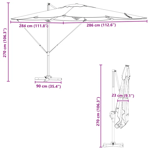 Umbrelă Cantilever Roma Neagră 286x285 cm | Aluminiu