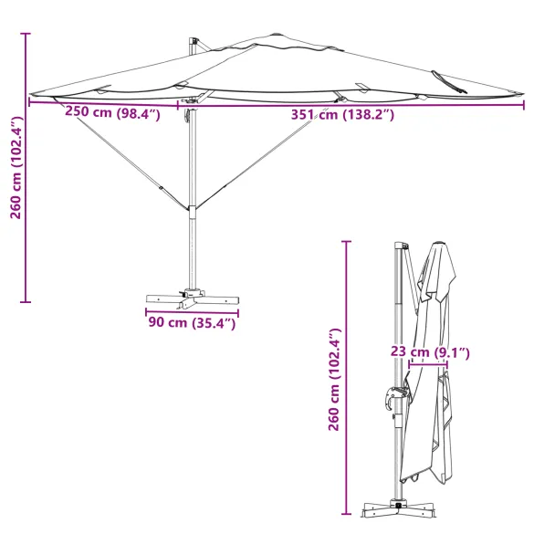 Umbrelă Cantilever Teracotă Poliester - Oțel Mare Umbrelă Cantilever Teracotă Poliester - Oțel Mare