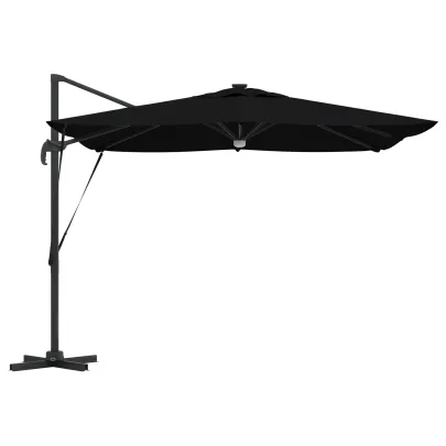Umbră Cantilever Roma cu LED-uri Solar Negru 286x285x270 cm