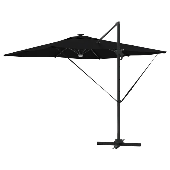 Umbră Cantilever Roma cu LED-uri Solar Negru 286x285x270 cm