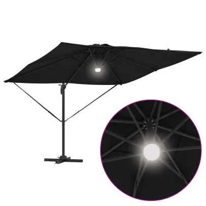Umbră Cantilever Roma cu LED-uri Solar Negru 286x285x270 cm