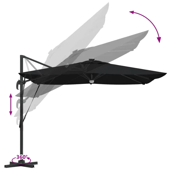 Umbră Cantilever Roma cu LED-uri Solar Negru 286x285x270 cm