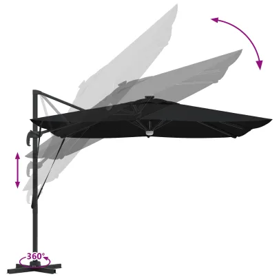 Umbră Cantilever Roma cu LED-uri Solar Negru 286x285x270 cm