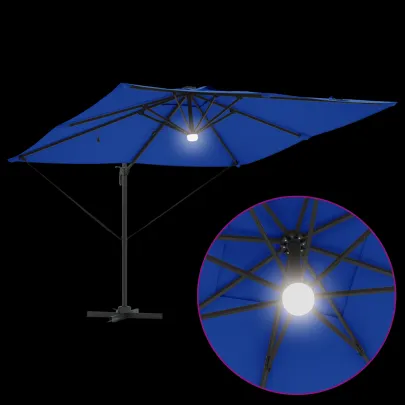 Umbrelă Cantilever cu LED-uri pentru Exterior | Albastru Azur