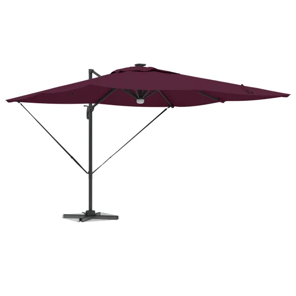 Umbră Cantilever Roma LED Exterior Roșie Bordeaux | Solar Umbră Cantilever Roma LED Exterior Roșie Bordeaux | Solar