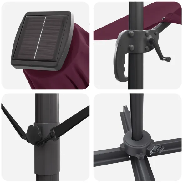 Umbră Cantilever Roma LED Exterior Roșie Bordeaux | Solar Umbră Cantilever Roma LED Exterior Roșie Bordeaux | Solar