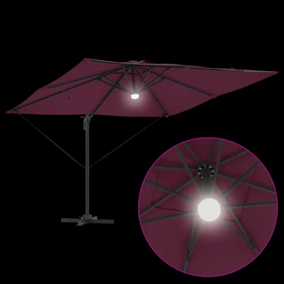 Umbră Cantilever Roma LED Exterior Roșie Bordeaux | Solar Umbră Cantilever Roma LED Exterior Roșie Bordeaux | Solar