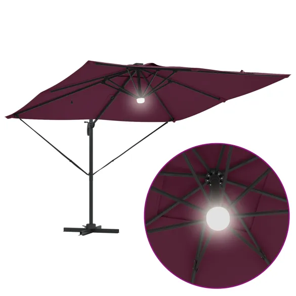 Umbră Cantilever Roma LED Exterior Roșie Bordeaux | Solar Umbră Cantilever Roma LED Exterior Roșie Bordeaux | Solar