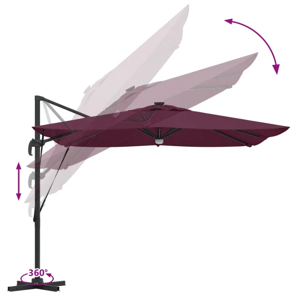 Umbră Cantilever Roma LED Exterior Roșie Bordeaux | Solar Umbră Cantilever Roma LED Exterior Roșie Bordeaux | Solar