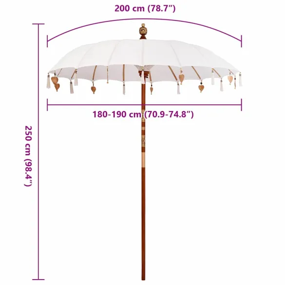 Umbrelă de Soare Manuală 250 cm - Bumbac și Lemn Masiv