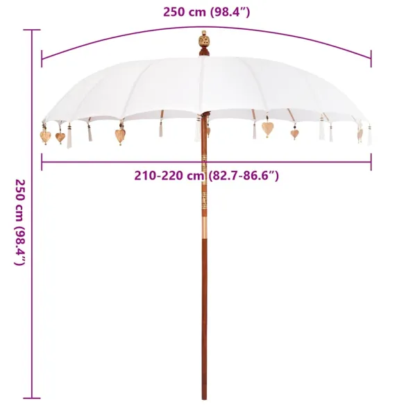 Umbrelă de Soare Manuală 250 cm - Lemn Masiv și Bumbac