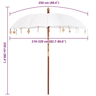 Umbrelă de Soare Manuală 250 cm - Lemn Masiv și Bumbac