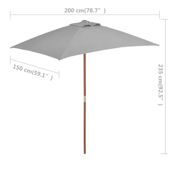 Umbrelă de soare exterior lemn 150x200 cm antracit - Cumpără acum