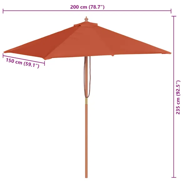 Umbrelă de soare lemn 150x200 cm - Protecție UV - Livrare Gratuită