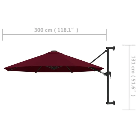 Umbrelă de soare de perete roșu vișiniu - 300cm