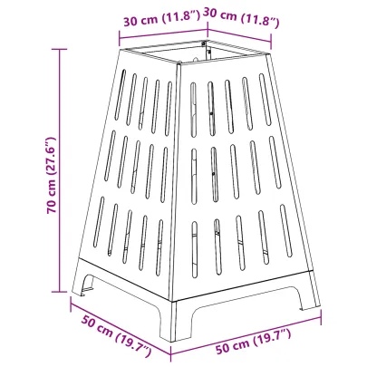 Vatră de foc pătrată din oțel corten - 50x50x70 cm