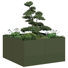 Jardinieră Verde Măsline 80x80x40 cm - Oțel Laminat la Rece