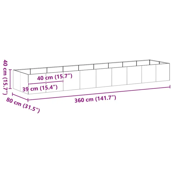 Jardinieră Albă Oțel 360x80x40 cm - Livrare Gratuită