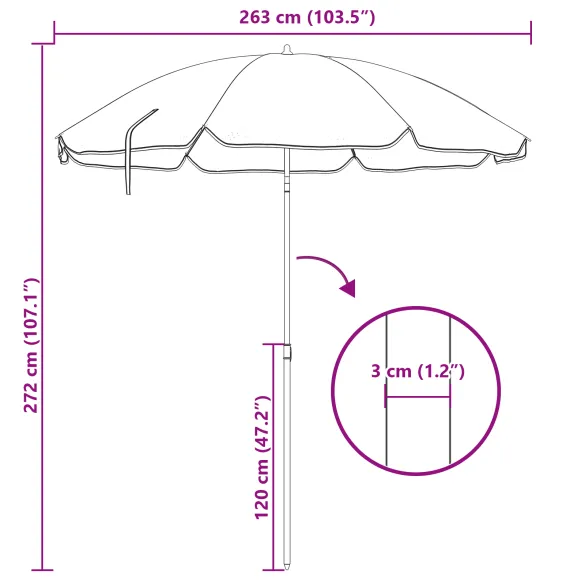 Umbrelă Plajă 300 cm, Cadru Metalic - Albastru & Alb