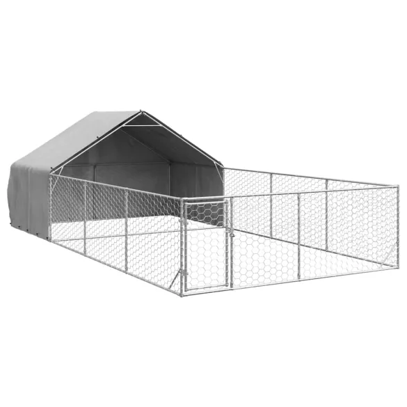 Canisă Câini Exterior 7x3x1.9m cu Acoperiș și Alergare