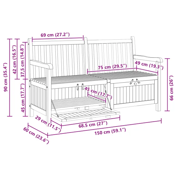 Bancă grădină cu șemineu și depozitare - Lemn tec | Livrare gratuită