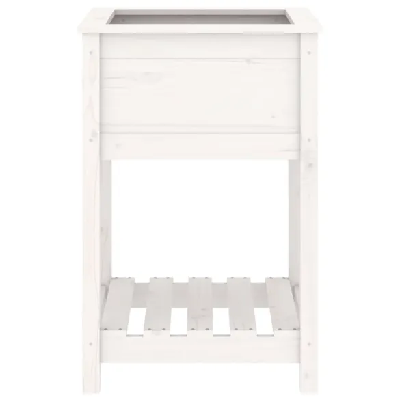 Jardinieră cu Raft Alb - Lemn Masiv de Pin - Livrare Gratuită