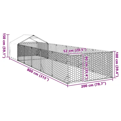Canisă Câini Exterior 8x2x1.5m Oțel Galvanizat - Livrare Gratuită