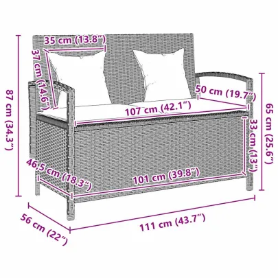 Bancă de depozitare grădină polirattan gri - Livrare gratuită
