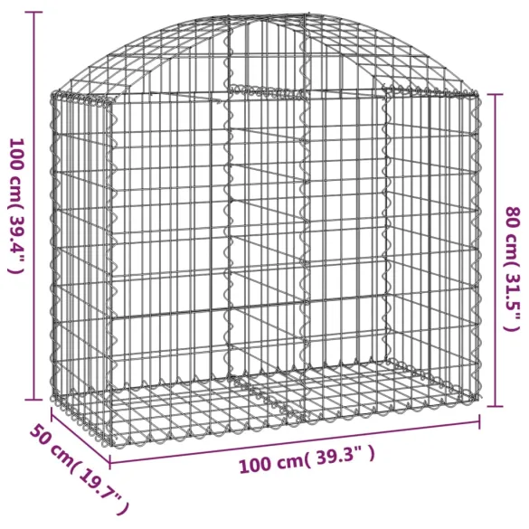 Coș Gabion Arcuit Fier Galvanizat 100x50x80/100 cm | Decor Grădină