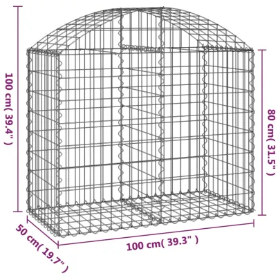 Coș Gabion Arcuit Fier Galvanizat 100x50x80/100 cm | Decor Grădină