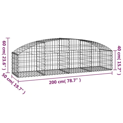 Coș Gabion Arcuit Fier Galvanizat 200x50x40/60 cm | Decor Grădină