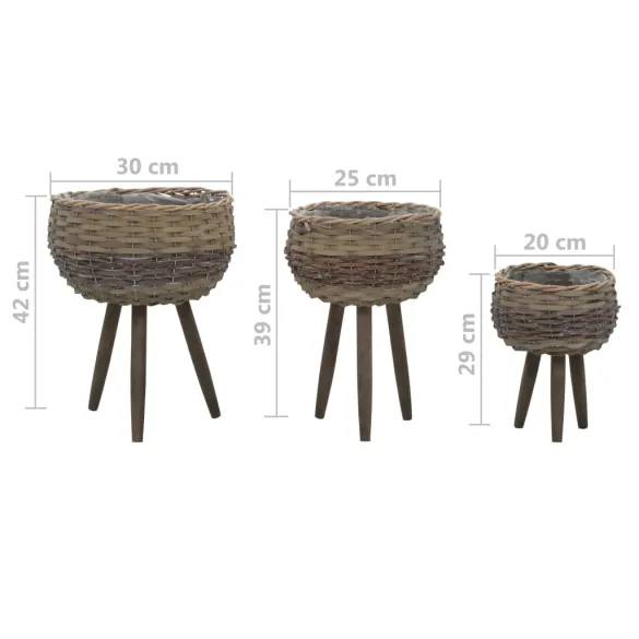 Set Jardiniere Răchită cu Căptușeală PE | Decor Grădină