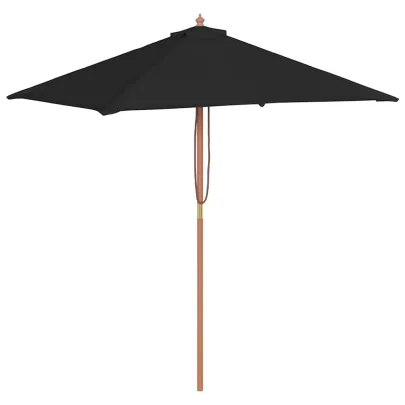 Umbrelă de grădină cu stâlp lemn - Negru - 150x200 cm