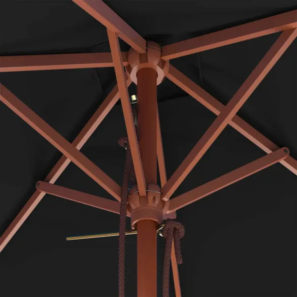 Umbrelă de grădină cu stâlp lemn - Negru - 150x200 cm