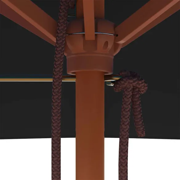 Umbrelă de grădină cu stâlp lemn - Negru - 150x200 cm