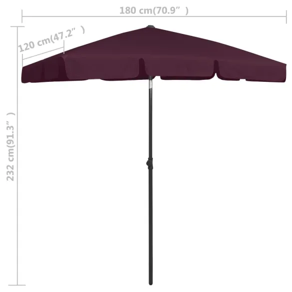 Umbrelă de plajă bordo, protecție UV, livrare gratuită