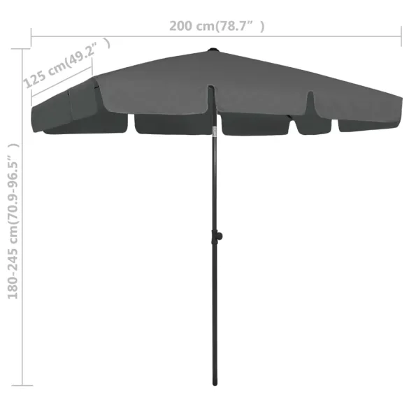 Umbrelă de Plajă Antracit 200x125 cm - Livrare Gratuită