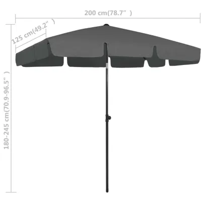 Umbrelă de Plajă Antracit 200x125 cm - Livrare Gratuită