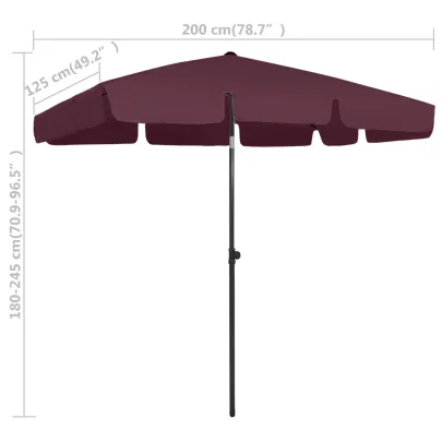 Umbrelă de Plajă Roșu Bordo - Protecție UV | Livrare Gratuită