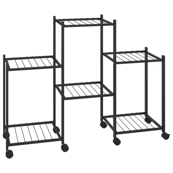 Suport pentru Flori cu Roti - Negru, Fier | Livrare Gratuita